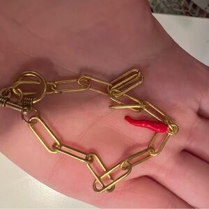 Gold Chain Bracelet with Red Charm